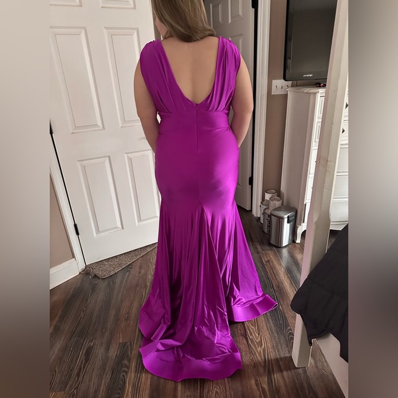 Purple Long Prom Dress with Deep V Front and Back - Picture 3 of 3